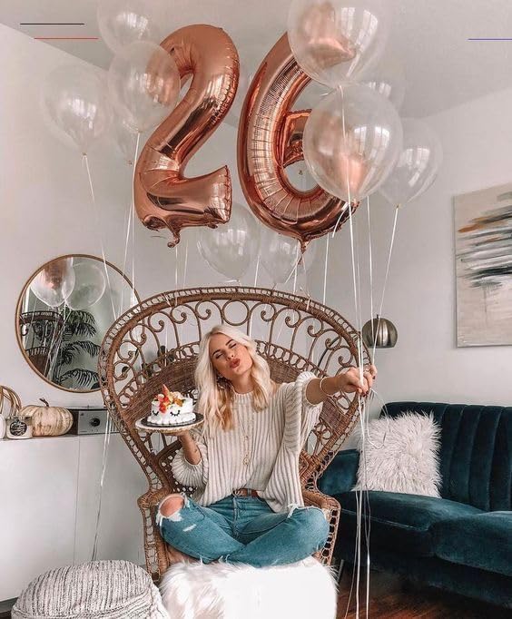 Rose Gold 26 Number Balloon, Foil Happy 26th Birthday Balloon for Men & Women,40 Inch Large Balloons for 2 6 26 62 2026 Wedding Marriage Proposal Engagement Decorations