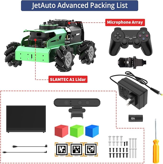 JetAuto ROS2 Robot Car with ChatGPT Large AI Model Lidar Depth Camera AI Voice Control Touch Screen, SLAM Mapping Navigation Path Planning Autonomous Driving Smart Robot, Advanced Kit & Orin Nano 8GB