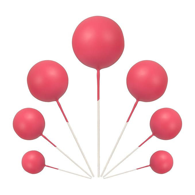 Gyufise 30Pcs Balls Cake Toppers Ball Cake Picks Foam Ball Shaped Cupcake Toppers Mini Balloons Baby Shower Cake Decorations for Wedding Enaggement Bridal Shower Birthday Party Supplies Rose Red