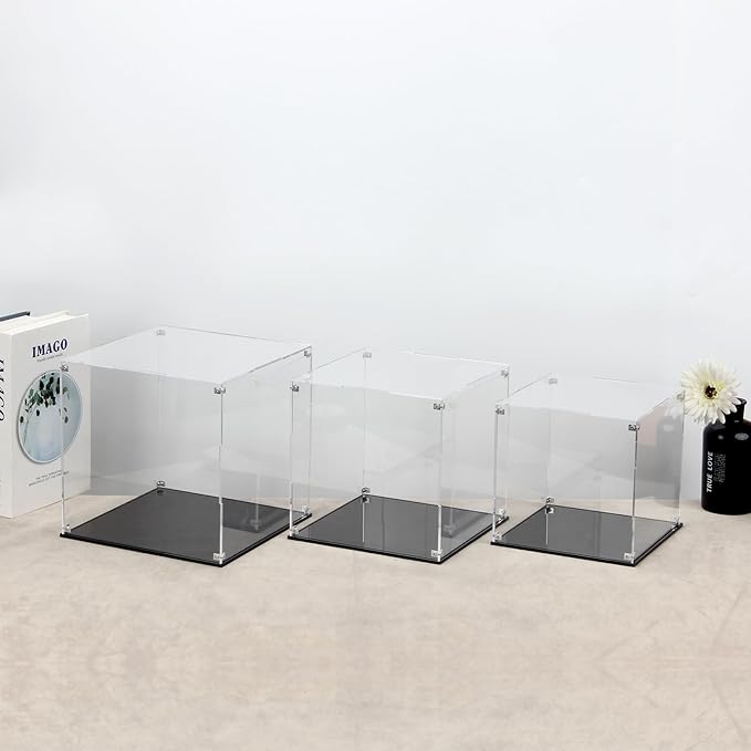 Clear Acrylic Display Case for Collectibles Assemble, Cube Box Dustproof Protection Showcase with Black Base, Alternative Glass Case for Display Figures Toys Home Storage Box, 8x8x8Inch