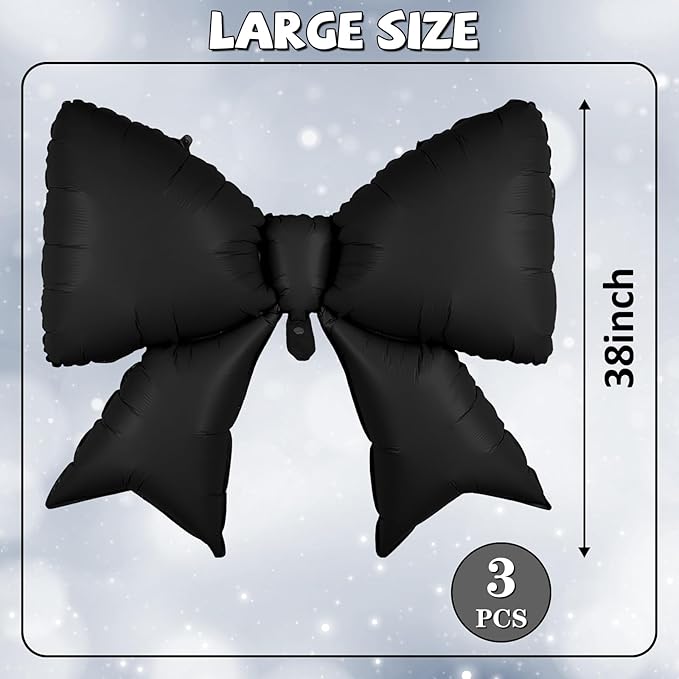 38 Inch Black Bow Foil Balloons, Large Black Mylar Bowknot Balloons Coquette Birthday Party Decorations for Girls Women Bachelorette Wedding Engagement Bridal Shower Baby Shower Decorations Supplies