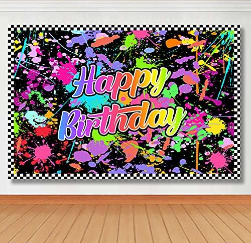 Lofaris Neno Glow in The Dark Birthday Backdrops - Colorful Graffiti Splash Paint Party Background Slime Theme Black Light Sleppover Party Decorations
