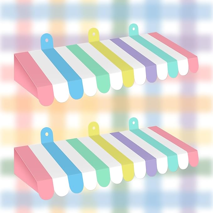 2 Piece Circus Awning Decoration 3D Carnival Tent Awning Wall Decorations for Circus Theme Party, Carnival Stand, Party Favors Supplies (Macarons)