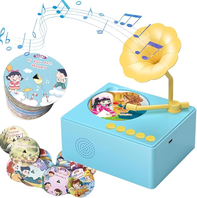 Toddlers Story Musical Player Toys - Kids Phonograph Storytelling Recorder with 96 Songs Stories Music Cards - Children's Educational Learning Birthday Xmas Gift for Boys Outdoor Indoor