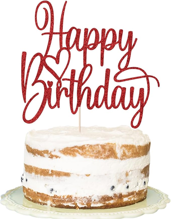 Handmade Glitter Happy Birthday Cake Topper- Fabulous Cake Decoration，Anniversary/Birthday Party Decoration Supplies (red)