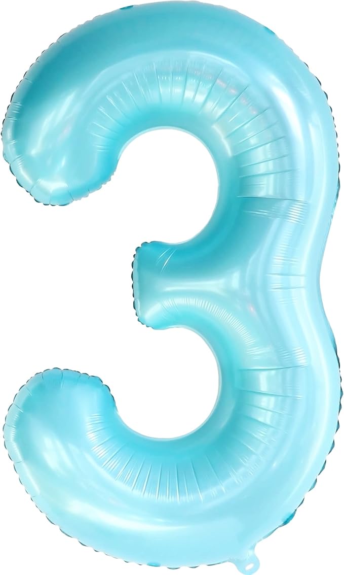 KatchOn, Giant Light Blue Number 3 Balloon - 40 Inch | Blue 3 Balloon Number for 3rd Birthday Decorations | 3rd Anniversary Decorations | Baby Shark Birthday Decoration