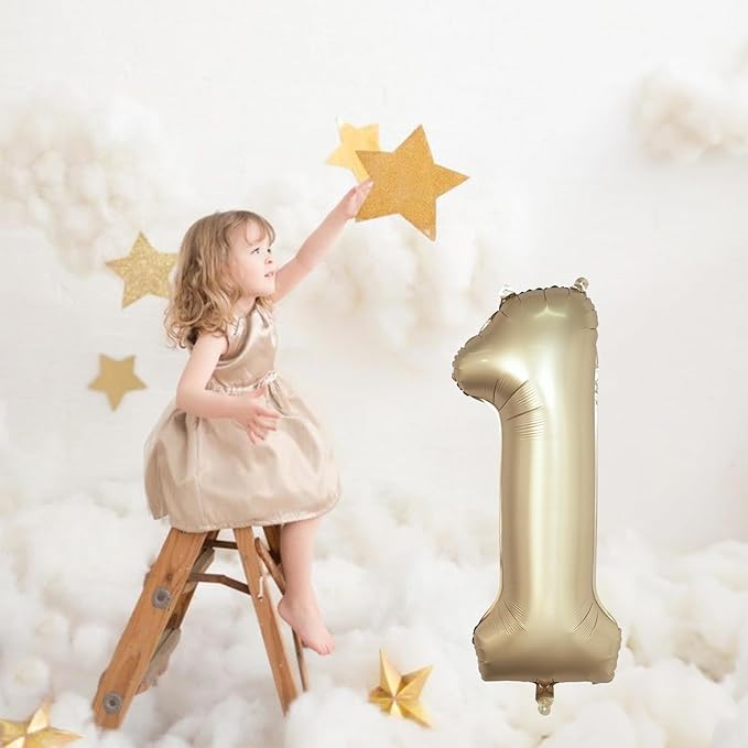 40 Inch Gold Number 1 Balloon for 1st Birthday Decoration, Metallic Light Gold Mylar Foil Number Balloons 0-9 for Boys Girls, Champagne One Helium Balloons for Women Men 1st Anniversary Party Supplies