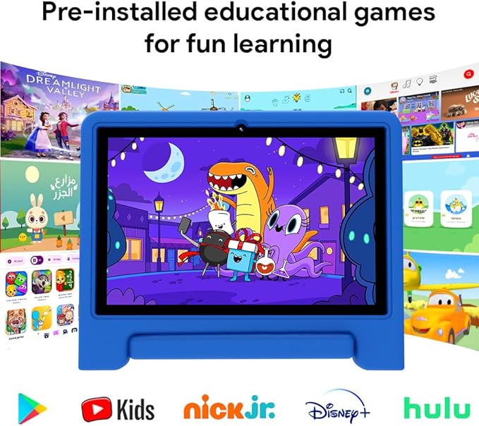10" Kids Tablet, Android 13, 32GB (Expandable to 128GB), Quad-core, WiFi 6, Bth 5.0, Pre-Installed Parental Controls, Kids Space & Family Link (K109A-B, Blue, 32GB)