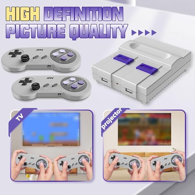 Video Game Console 16Bit Super Game Machine Built in 5000 Classic Games Support HDMI 4K TV Plug Play Retro Gaming Console System with Dual Wireless Controllers Gift