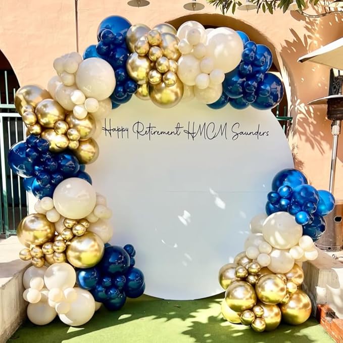 Navy Blue and Gold Balloons, 12 Inch Dark Blue and Gold Double Stuffed Pearl White Sand Balloons for New Year Graduation Mens Birthday Retirement Party Decorations
