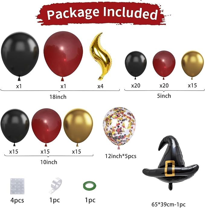 Balloon Garland Arch Kit – Burgundy Black Gold Balloons with Bonus DIY Hat and Wings for Baby Shower Anniversary Graduation Party Supplies