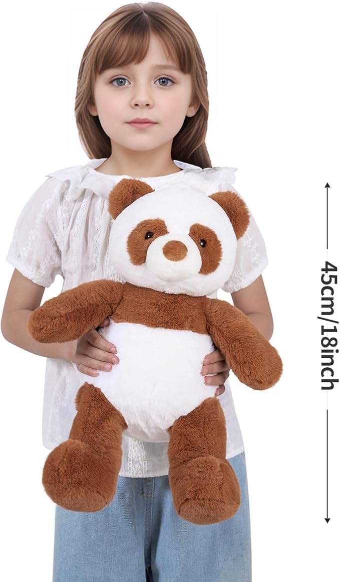 18" Panda Stuffed Animal Plush Toy Cute Soft Body Plushies Doll Kawaii Giant Panda Bear, Room Decoration Brown Bear Throw Pillow, Gift for Kids Boy Girl Birthday Valentines Christmas