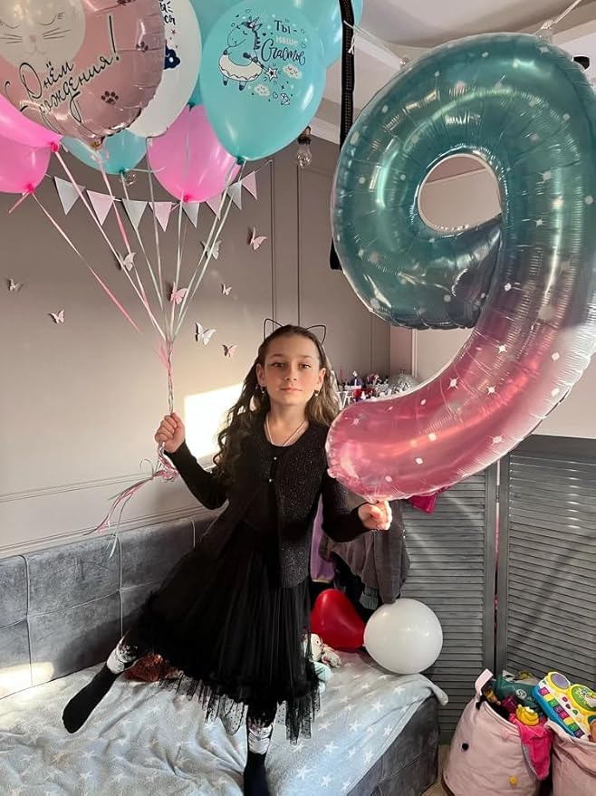 Starry Sky 2 Balloon, Number Balloons 40 Inch, 2nd Balloon Number Birthday Decorations, Second Two Birthday Party Supplies, Number 2 Balloon