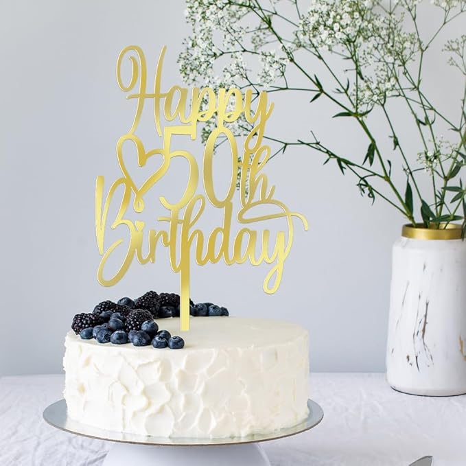Acrylic Happy 50th Birthday Cake Topper - Cheers to 50 Years Cake Topper, 50 & Fabulous Cake Decoration for Hello 50th Birthday Anniversary Party Cake Decorations Supplies
