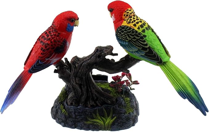 nulala Two Simulation Parrots Birds Desk Ornament - Voice Controlled Parrots Chirping and Wings Flap - Electronic Birds Pet for Home Garden Decor Ornament (513EF)