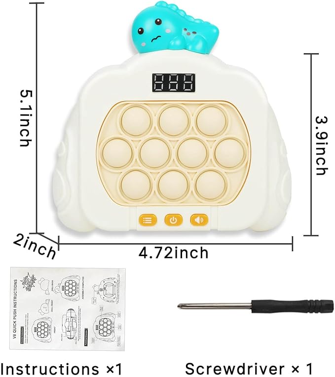 Quick Push Pop Game Fidget Toys, 12 Modes LED Screen Light Up Fast Push Bubble Game, Handheld Speed Pushing Game, Christmas Toys Gifts for 6 7 8 9 10 11 12 Years Old Kids Stocking Stuffers（Dinosaur）