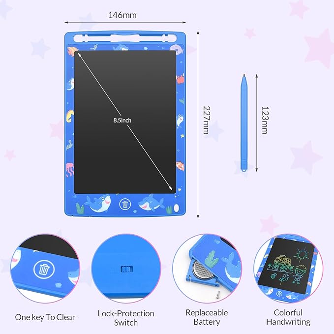 Mafiti LCD Writing Tablet 8.5 Inch Electronic Writing Drawing Pads Portable Doodle Board Gifts for Kids Office Memo Home Whiteboard Blue