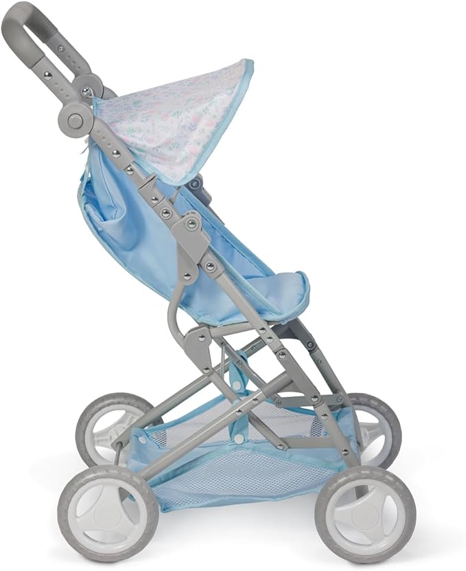 JC Toys - Berenguer Boutique | Fashionable Stroller with Canopy and Storage | Simple Folding |Blue Accessory Collection | for Dolls up to 18" | Ages 3+
