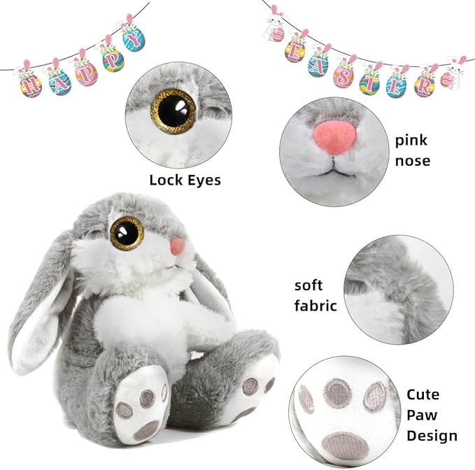 HO-EF Easter Bunny Stuffed Animal, 8.5" Bunny Plush with Floppy Ears, Machine Washable& Softness, Cute Bunny Rabbit Plush Toys for Girls Boys Kids Babies Easter Birthday Gifts Decoration, Gray