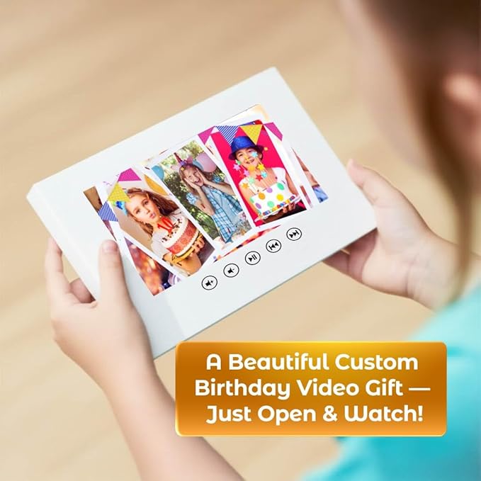 Custom Kids Birthday Video Card – Add Your Photos – Personalized Slideshow Gift for Boys & Girls – LCD Screen Digital Video Card, 7” IPS Display, 256MB, USB Charger