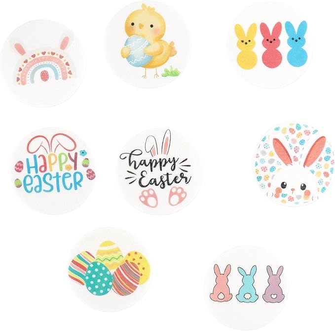 Ercadio 40pcs Edible Happy Easter Cupcake Topper Round Edible Easter Bunny Rabbit Ears Eggs Cupcake Picks For Easter Sunday Birthday Spring Baby Shower Party Cake Decorations Supplies
