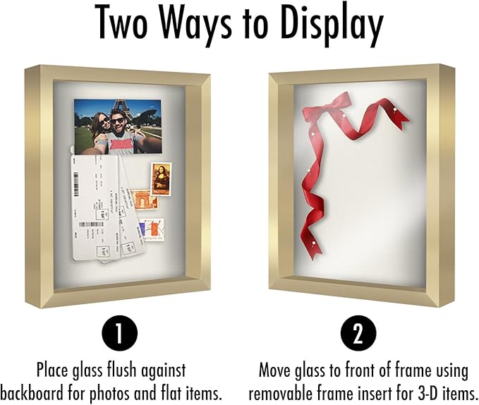 Americanflat 11x14 Shadow Box Frame with Shatter-Resistant Glass - Silhouette Collection - Large Shadow Box Display Case for Tabletop and Wall Display - Gold with Soft Felt Back