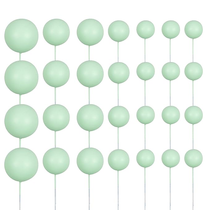 Gyufise 30Pcs Balls Cake Topper Mini Balloons Cake Toppers Foam Ball Cake Decorations Balloon Cake Topper Ball Shaped Cake Insert Topper for Birthday Party Baby Shower Decor Green