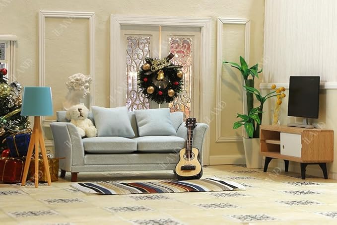 iLAND Dollhouse Couch, Modern Dollhouse Furniture on 1/12 Scale, Miniature Sofa for Dollhouse Living Room (Light Sky Blue Velvet)