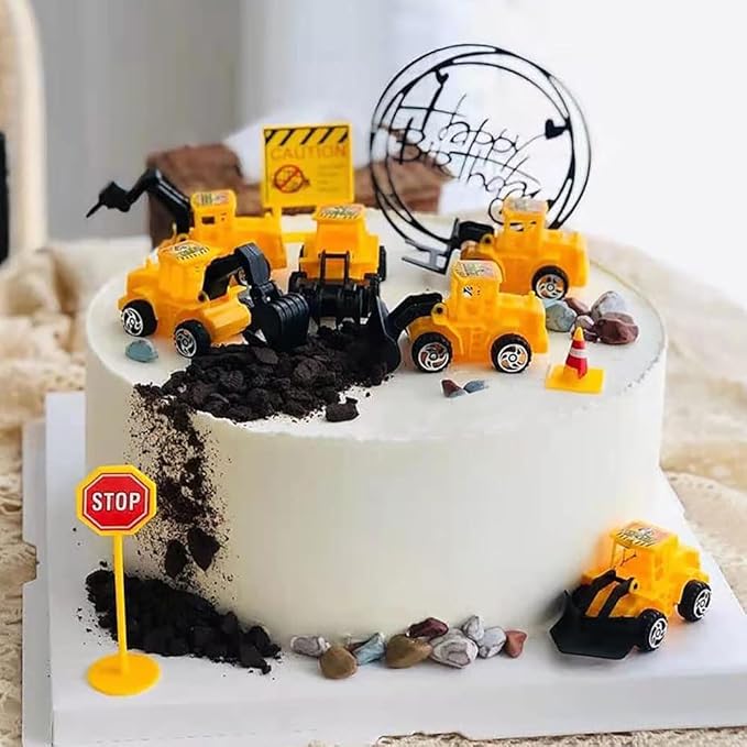 Construction Cake Topper Large Crane Excavator Traffic Road Sign Cake Toppers Construction Birthday Party Supplies Cake Decorating Supplies Kit Construction Toys Birthday Party Favors for Kids Boys