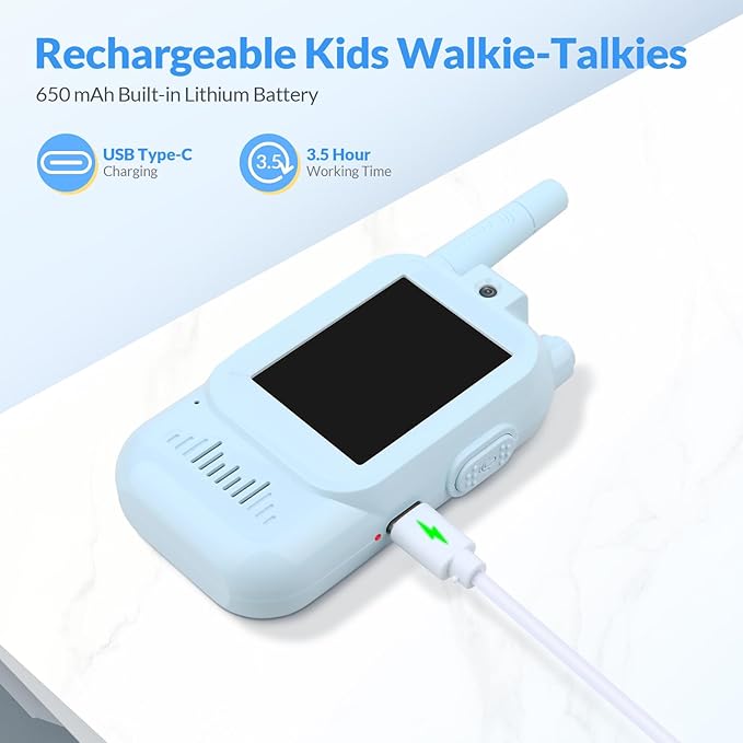 Kids Toys Mini Video Walkie Talkies for Kids 2 Pack，for 3 4 5 6 7 8 Years Old Boys and Girls,Four Sound Effects Available Birthday Gifts(Blue+Blue)