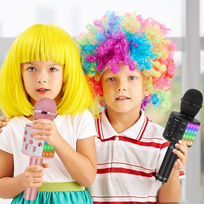 Bluetooth Karaoke Microphone for Singing: Professional Handheld Wireless Microphone with Lights for Kids Adults Black