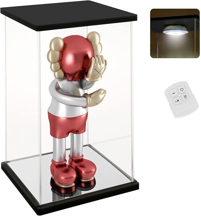NONEMEY Clear Acrylic Display Case with Remote Control Light for 1000% Bearbrick, Dustproof Model Showcase Organizer Box, Display Case for Collectibles Bearbrick (15.7×12×30inch,40×30×76cm)
