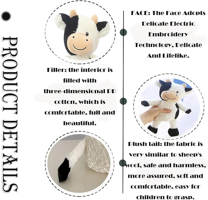 CHELEI2019 11.8" Cow Stuffed Animals Soft Cuddly Cow Plush Stuffed Animal Toy for Kids