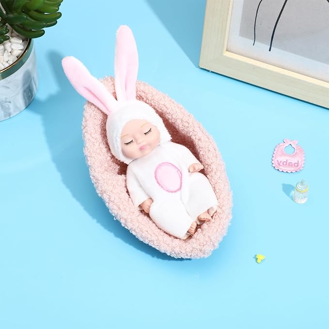 ONEST 5 Pieces 4 Inch Doll with Accessory Cute Dolls Mini Dolls with Clothes Mini Doll with Accessories