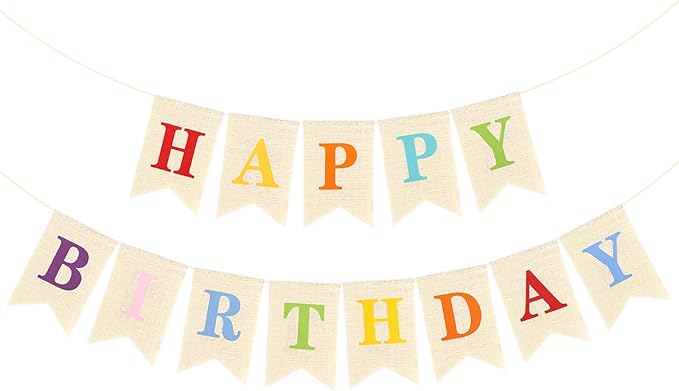 Colourful Happy Birthday Burlap Banner Reusable Banner Signs Bunting Banners for Girls Birthday Anniversary Party Decorations