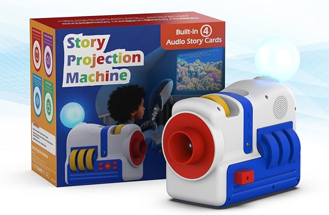 Story Projector for Kids, Story Dream Machine Book Projector with 4 Science Themes, Earth, Ocean, Dinosaurs & Space, Audio Play, Night Light, 9 Dream Music, Educational Bedtime Storytelling Toy