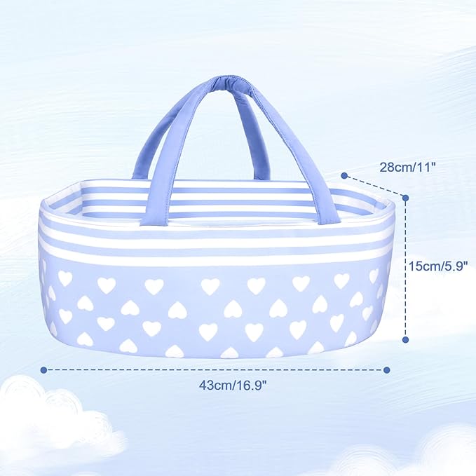 Aori Reborn Baby Dolls Bassinet Baby Doll Carrier Bed Soft Doll Carrier Doll Accessories with Handle for 17-22 inch Baby Dolls Girls (Blue)
