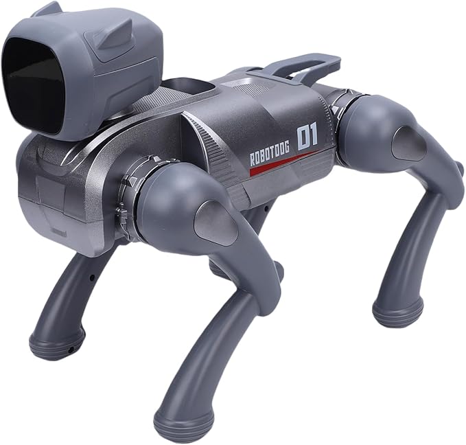 Drfeify AI Robot Dog, Programmable Interactive Robotic Pet with Voice Control, 2.4G Remote, App Control, Multiple Actions, for Kids Adults Coding Entertainment (Gray)