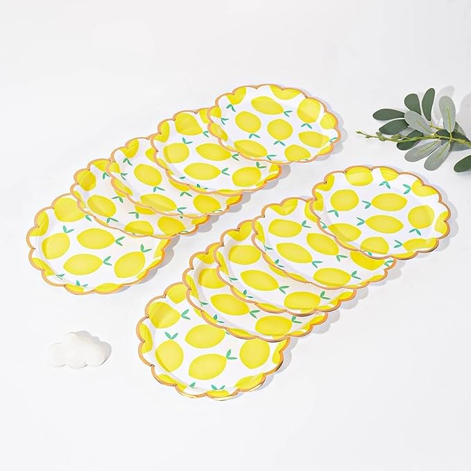MaitianGuyou 40Pcs 7Inch Lemon Party Decorations Lemon Plates,Yellow Summer Birthday Plates Border Tableware for Summer Wedding Birthday Garden Party Supplies Table Decorations