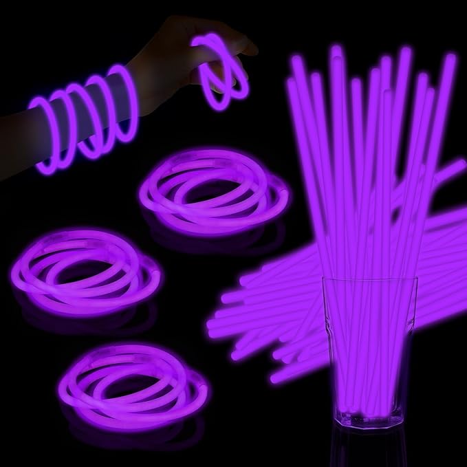 60 Pack 8” Purple Glow Sticks Bulk with 60 Connectors Neon Glow In The Dark Party favors Supplies for Holiday Birthday Party Decoration (Purple)