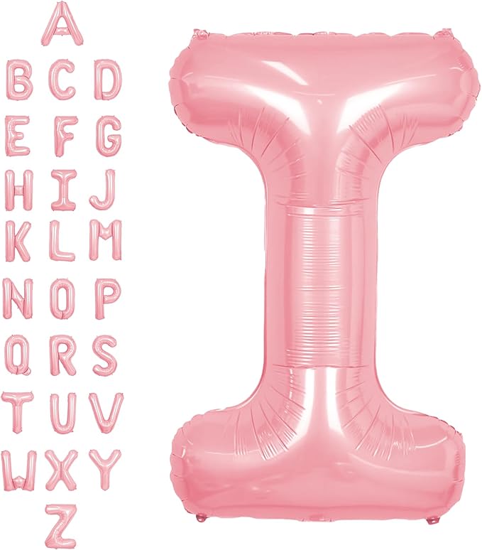 SUWEN 40 Inch Pink Large I Letter Balloons Big Foil Helium Letter Balloons A-Z Jumbo Mylar Happy Birthday Party Decorations for Girl Anniversary Party Supplies