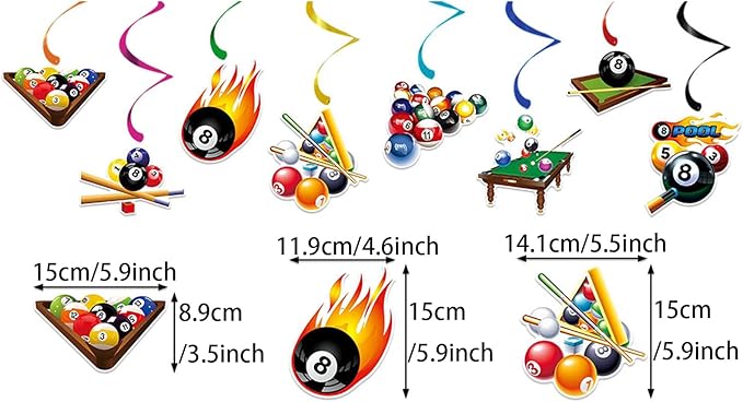 Zwiebeco Multicolored Billiards Happy Birthday Banner Bunting Hanging Paper Swirls Garland Party Decorations for Boys Girls Womens Mens Adults Billiards Sports Themed Bday Decor Accessories Supplies