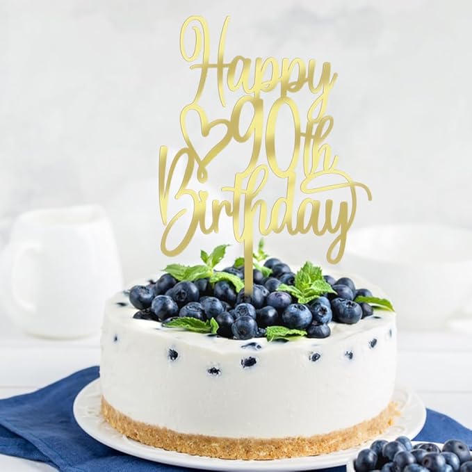 Acrylic Happy 90th Birthday Cake Topper - Cheers to 90 Years Cake Topper, 90 & Fabulous Cake Decoration for Hello 90th Birthday Anniversary Party Cake Decorations Supplies
