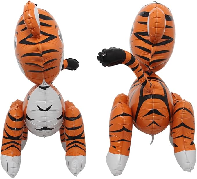 4D Walking Balloons Animal Foil Balloon Lion Panda Alpaca Turtle Cow Horse hippo leopard Ballon Jungle Forest Zoo Theme Baby Shower Birthday Party Supplies (4D Tiger)
