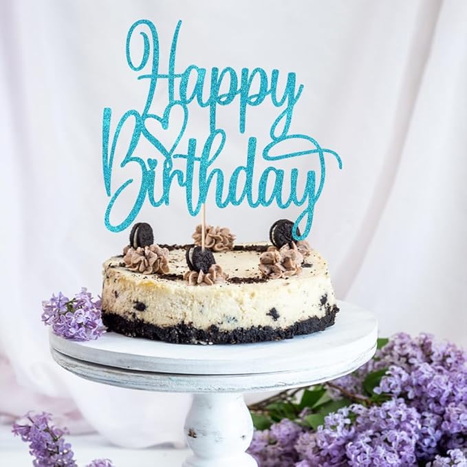 Handmade Glitter Happy Birthday Cake Topper- Happy Birthday Cake Decor,Fabulous Cake Decoration，Anniversary/Birthday Party Decoration Supplies (blue)