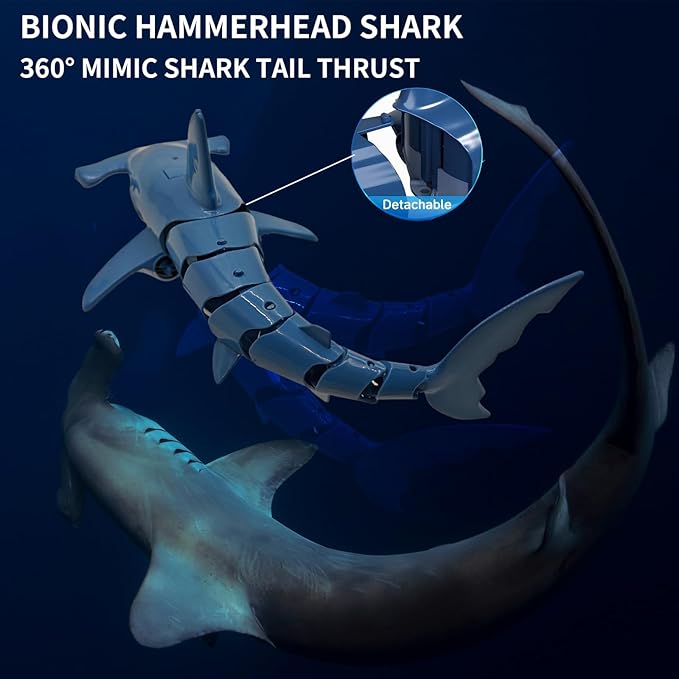 Remote Control Shark for Pool｜1:18 RC Shark & Dual Motors｜One-Touch Dive to 5 ft｜LED 2.4GHz Waterproof RC Submarine Hammerhead Shark Toy｜ Pool Party Gifts for Boys Ages 6-12(2 Batteries)