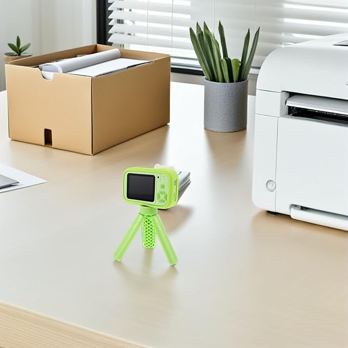 Artibetter Digital Camera for Teens and Boys, Portable Handheld Instant Print Camera with Dual Lenses, 2.4-inch Screen, Green Silicone Cover, Outdoor Travel Video and Photo