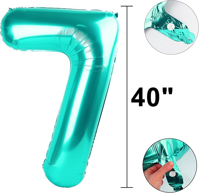 40 Inch Teal Blue Balloon Number 7 Birthday Jumbo Mylar Foil Helium Balloon for 7th 17 27 37 Birthday Digital for 70th Party Wedding Anniversary Party Decorations