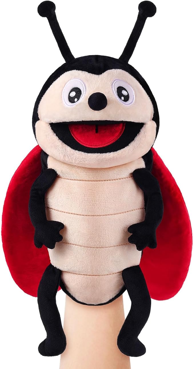 Animal Hand Puppets 11 Inch Insect Plush Ladybug Ant Dragonfly Caterpillar Puppet Toys Role-Play Puppets for Kids Storytelling Imaginative Pretend Play Teaching Preschool(Ladybug)