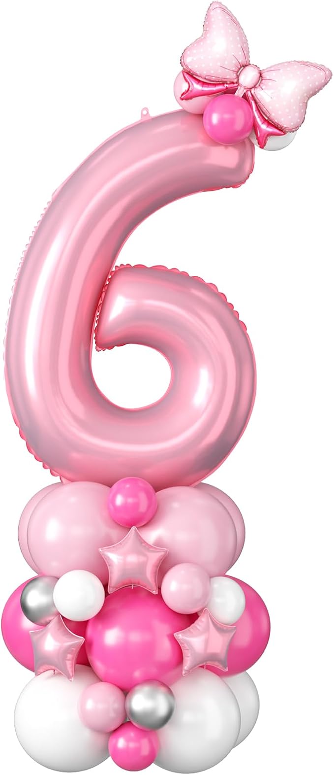 40 Inch Pink Number 6 Balloon for 6th Birthday Decorations Pastel Baby Pink Number Six Foil Balloon Tower Giant Large Digit Hot Pink White Helium Balloons Stack Stand for Girls Anniversary Party